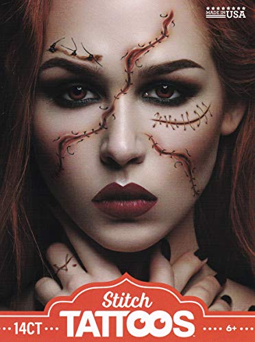 Halloween Realistic Temporary Face Tattoo Kit - 3D Stitches 3 Sheets