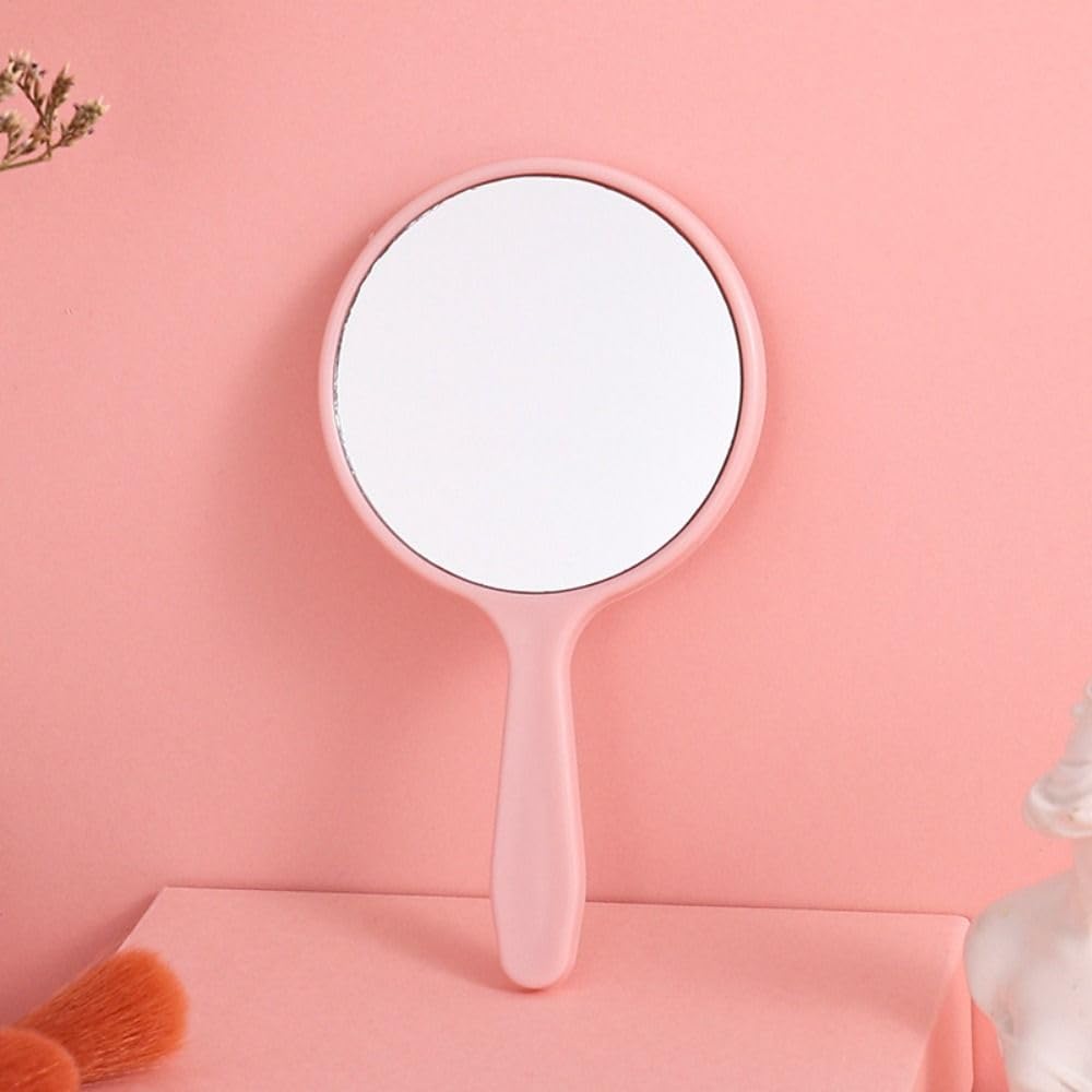 Portable Circular Makeup Mirror with Long Handle Black