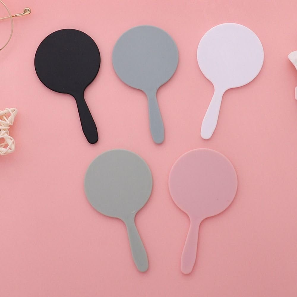 Portable Circular Makeup Mirror with Long Handle Black
