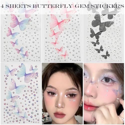 GELXGRIT Butterfly Gem Stickers 4 Sheets