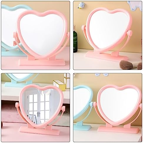Beaupretty Portable Double-Sided Heart-Shaped Desk Mirror