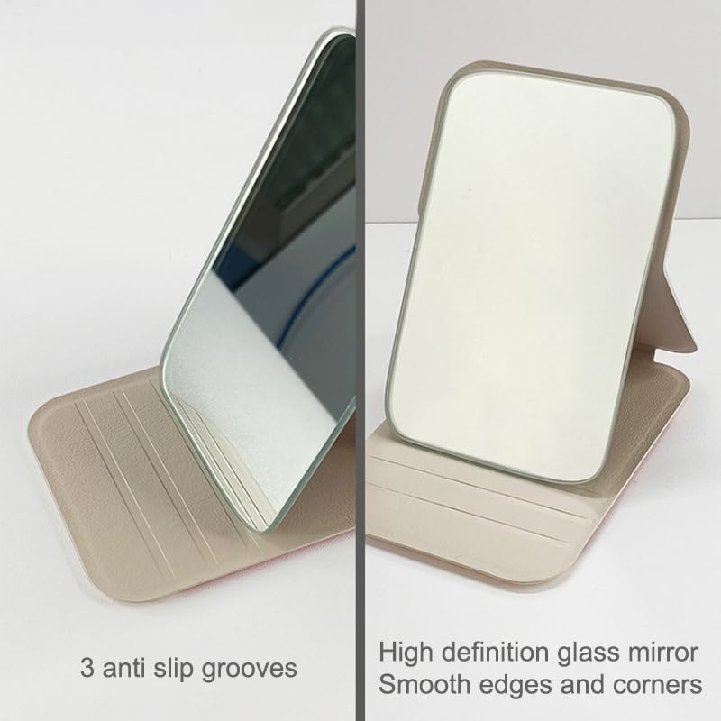 PU Leather Portable Mini Makeup Mirror with Adjustable Angle
