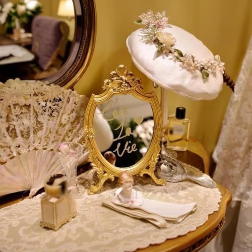 LTSRLL Antique Gold Resin Frame Makeup Mirror