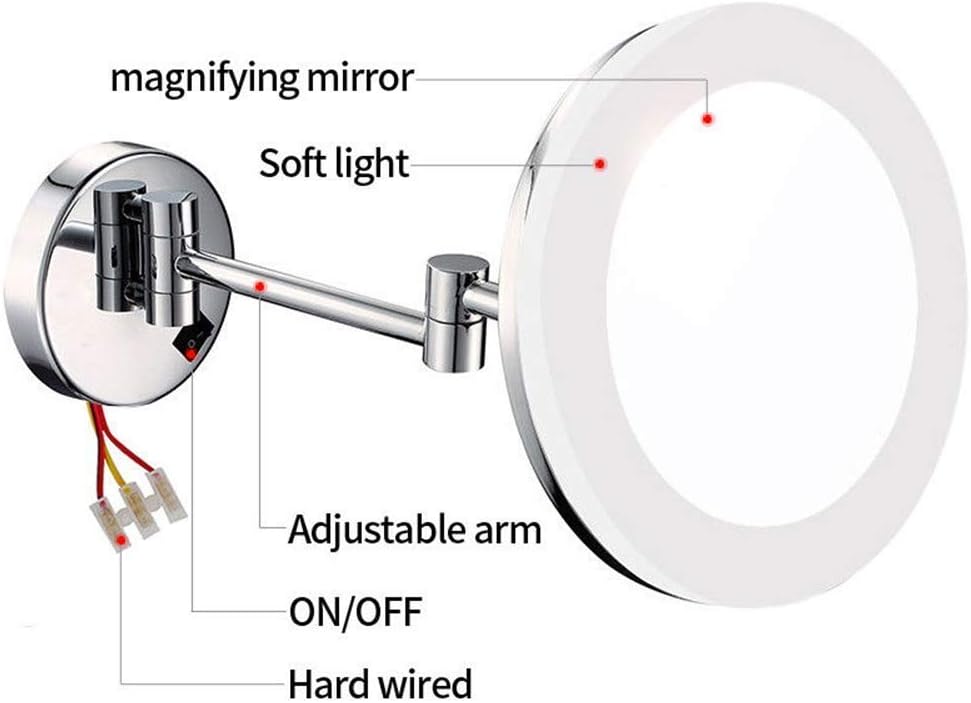 FUDGIO 8 Inch Chrome Brass Makeup Mirror with LED Lights and Magnifying