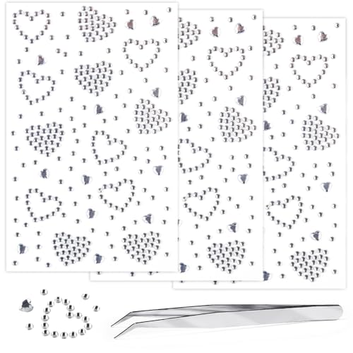 Gaduupa 3 Sheets Face Rhinestone Stickers White