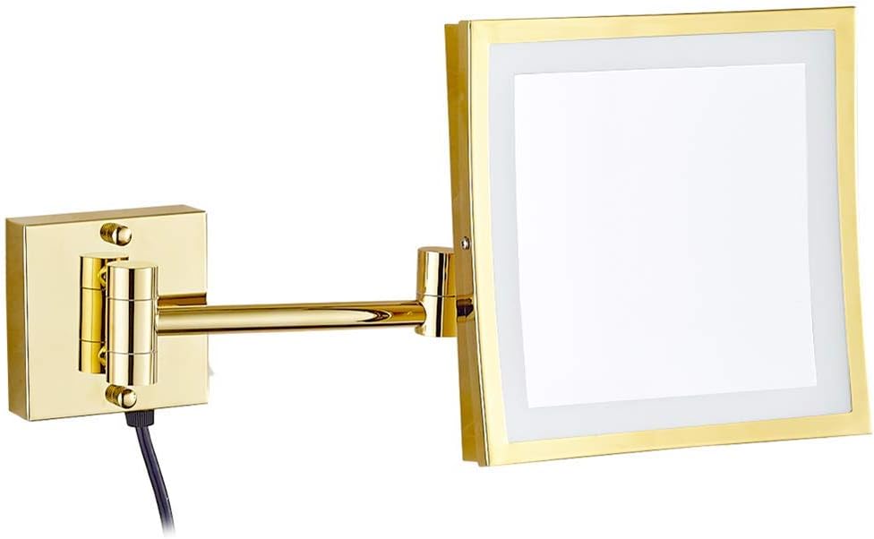 FUDGIO Wall Vanity Mirror 85 Inch Brass 3X Magnifying Lighted Foldable