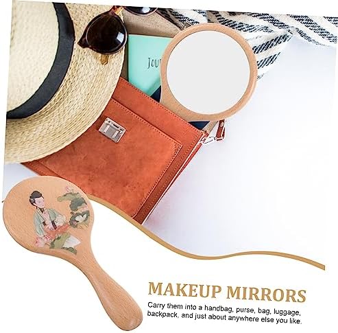 Portable Wooden Makeup Mirror with Retro Design 1