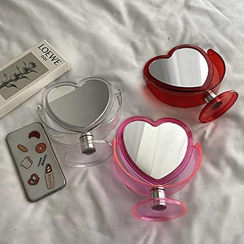 1Pc Acrylic Double-Sided Heart Shaped Makeup Mirror Pink