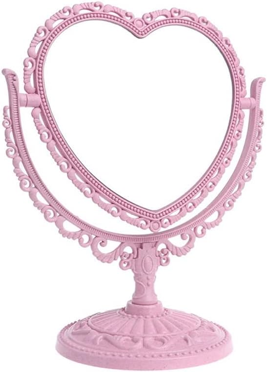 Lithx 2-Sided Heart Shaped Desktop Mirror with 360 Rotation - Pink