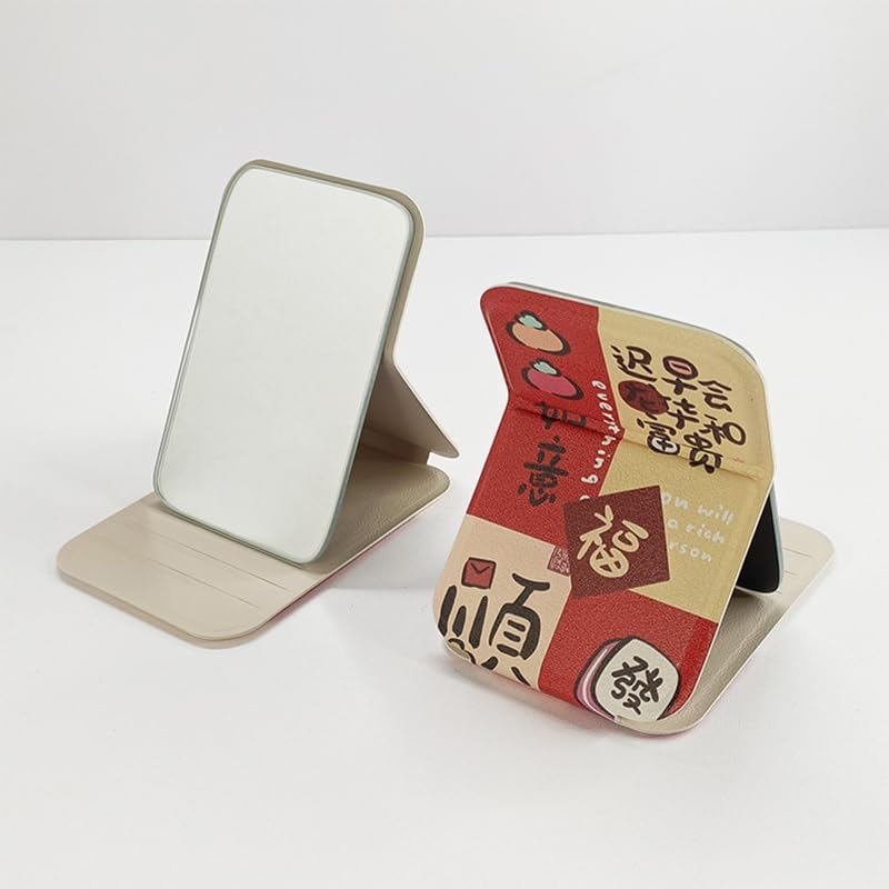 PU Leather Portable Mini Makeup Mirror with Adjustable Angle