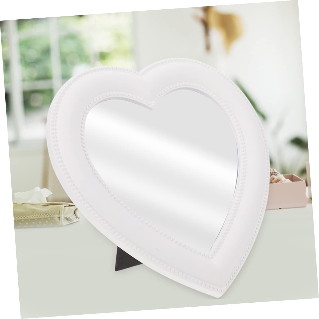 CRILSTYLEO Heart Shaped Makeup Mirror 2pcs Wall Mount Tabletop White Pink