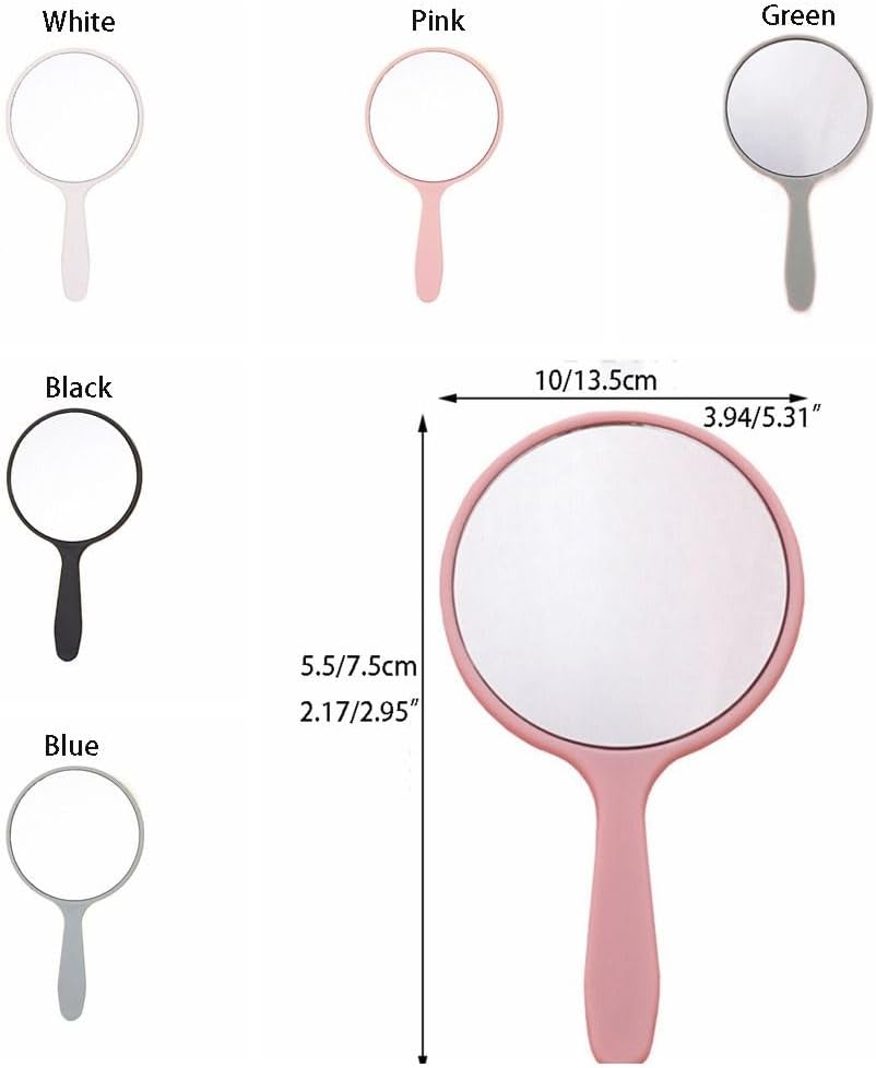 Portable Circular Makeup Mirror with Long Handle Black