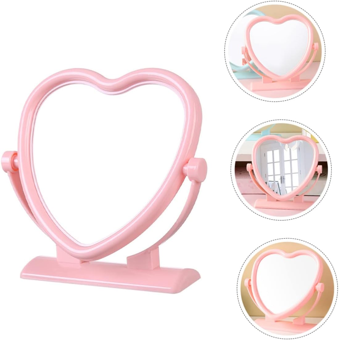 Heart Shaped Double Sided Makeup Mirror Compact Tabletop