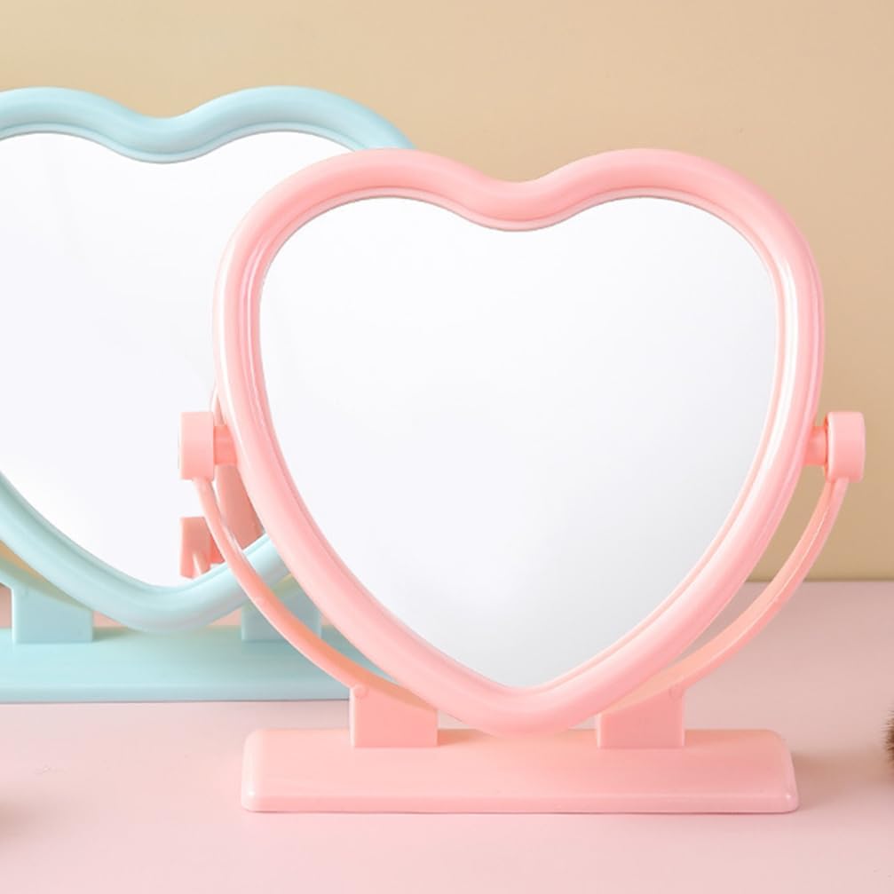 Beaupretty Portable Double-Sided Heart-Shaped Desk Mirror