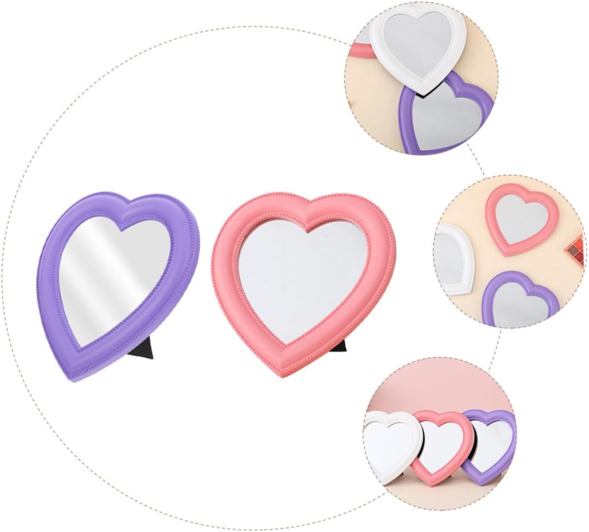 2Pcs Heart Shaped Makeup Mirror Wall Mounted Desktop Use