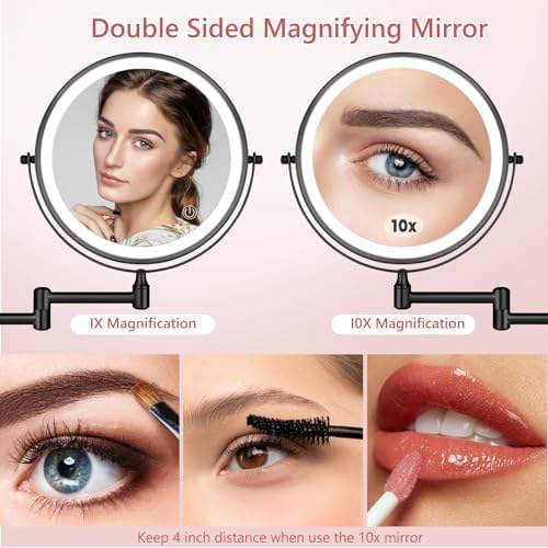 ZLOKLA 8 Inch Rechargeable Makeup Mirror with 1X10X Magnification