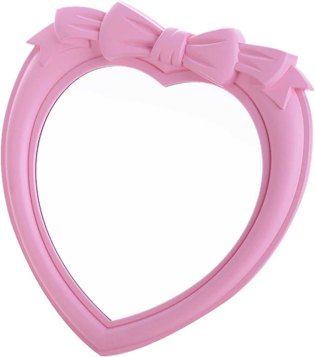 Heart Shaped Makeup Mirror with Bow Design Pink 1