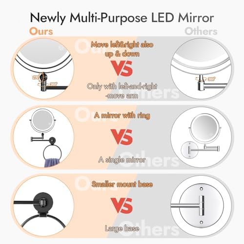 Rocollos Height Adjustable LED Makeup Mirror with Towel Ring 1