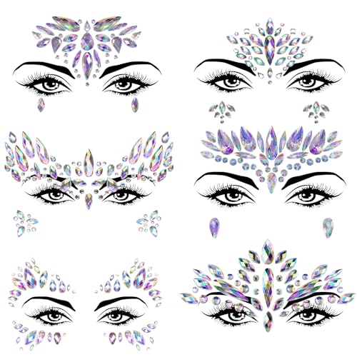 Allruyee 6-Pack Waterproof Face Gems for Parties and Carnivals
