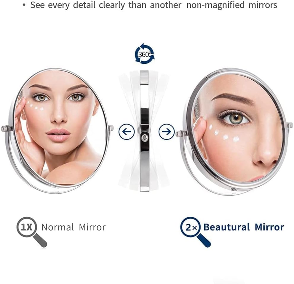 360 Degree Rotatable Double-Sided Makeup Mirror with 2x Magnifying Glass