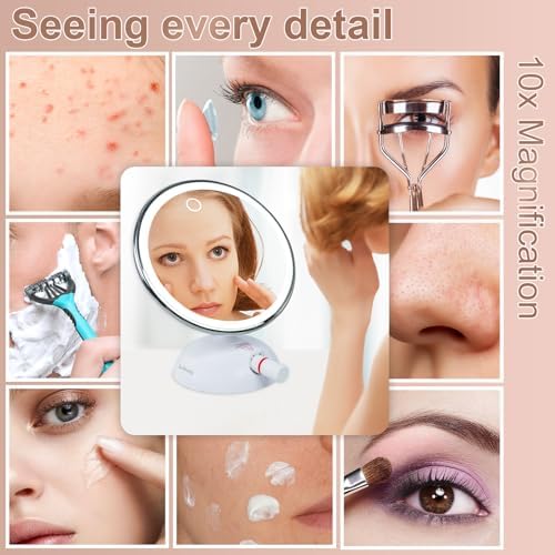 BaoNeedy 10x Magnifying Mirror with Suction Cup and 360 Swivel