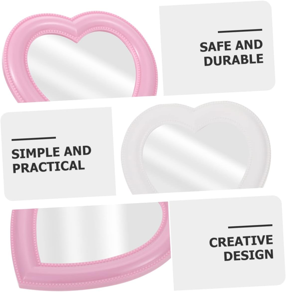 CRILSTYLEO Heart Shaped Makeup Mirror 2pcs Wall Mount Tabletop White Pink