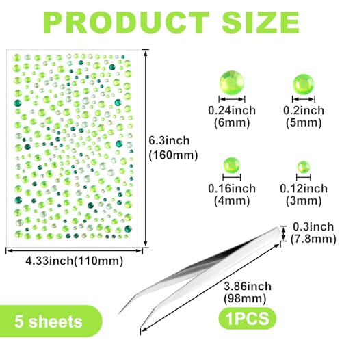 Alpinleux 5 Sheets Green Rhinestone Stickers for Face