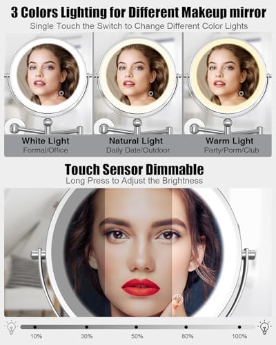 TOLOYE Adjustable Height LED Makeup Mirror with Towel Ring