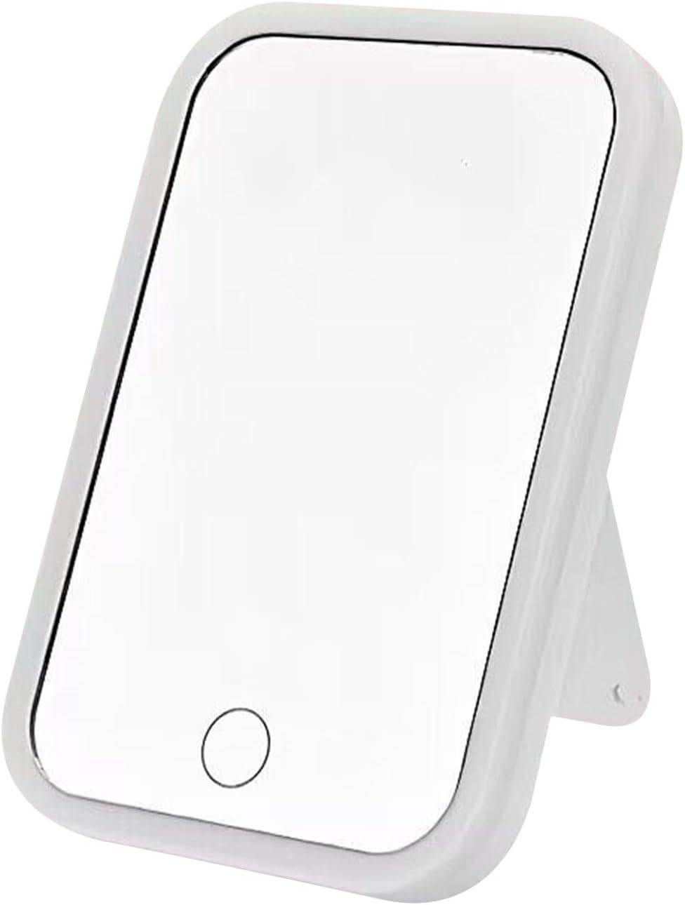 Modern Rectangular Framed White Plastic Vanity Mirror with Stand and LED Lights