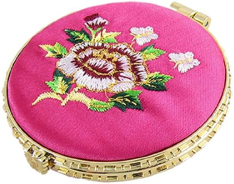 Double-Sided Folding Fuchsia Gold Tone Compact Mirror