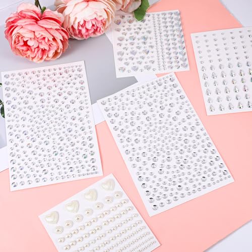 Trinkrittey 5 Sheet Face Gems Self Adhesive Stickers