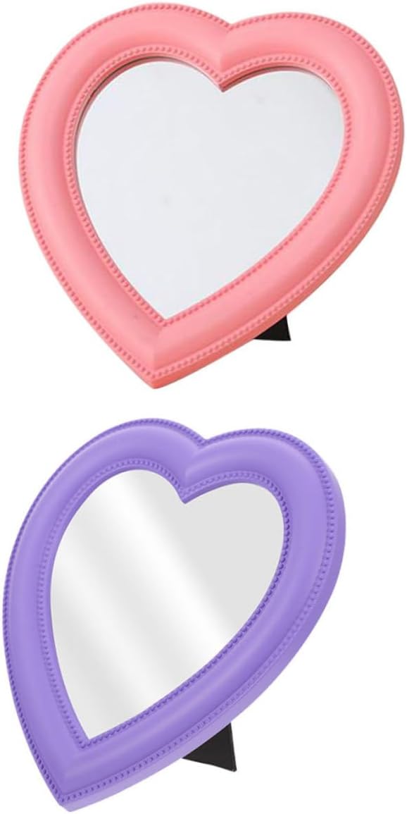 2Pcs Heart Shaped Makeup Mirror Wall Mounted Desktop Use