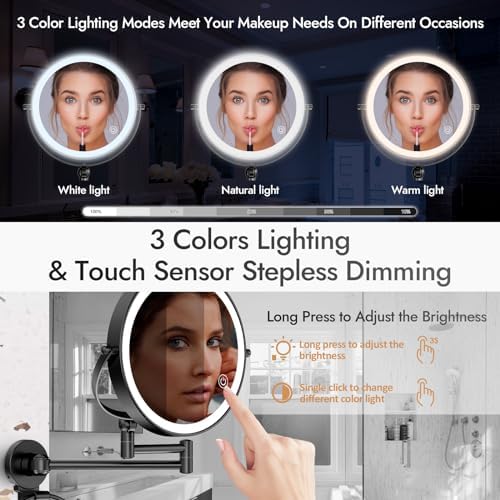 Rocollos Height Adjustable LED Makeup Mirror with Towel Ring 1