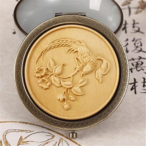 SMDSAZ Vintage Wooden Carving Compact Mirror