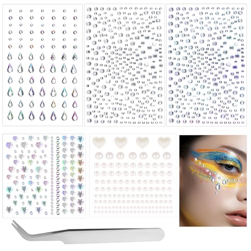 Trinkrittey 5 Sheet Face Gems Self Adhesive Stickers