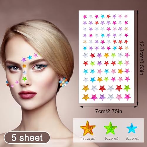 5PCS Colorful Star Face Gems Stickers DIY Set