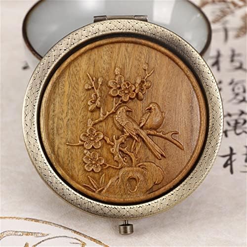 SMDSAZ Vintage Wooden Carving Compact Mirror
