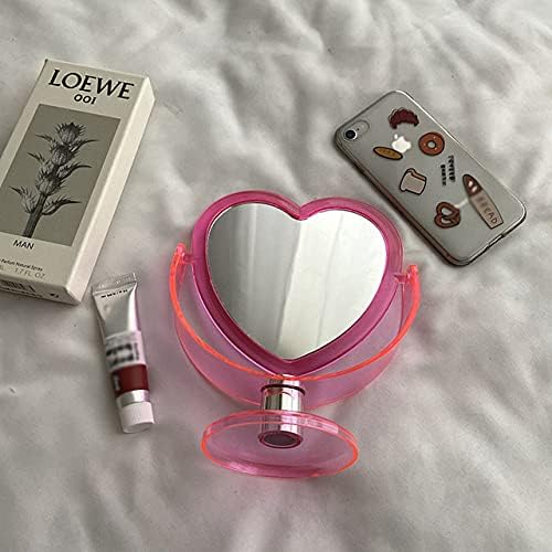 1Pc Acrylic Double-Sided Heart Shaped Makeup Mirror Pink