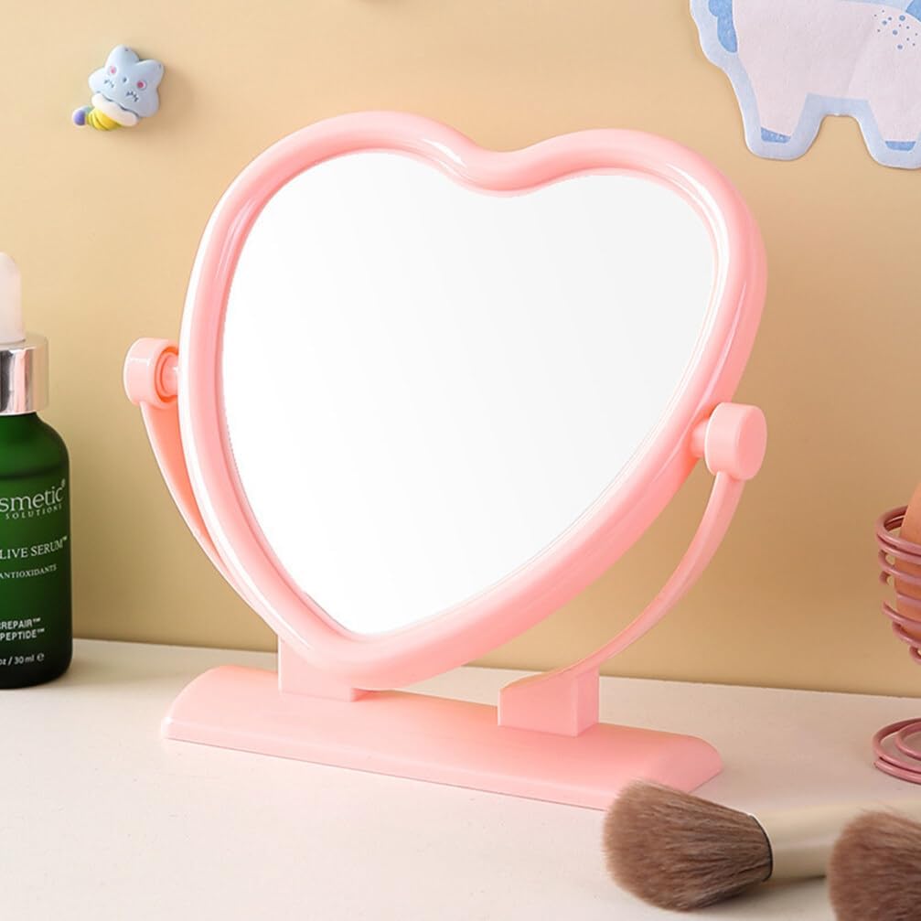 Beaupretty Portable Double-Sided Heart-Shaped Desk Mirror