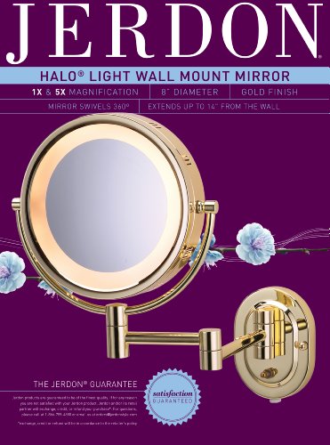 Jerdon Lighted Makeup Mirror with 5X Magnification and Halo Lighting