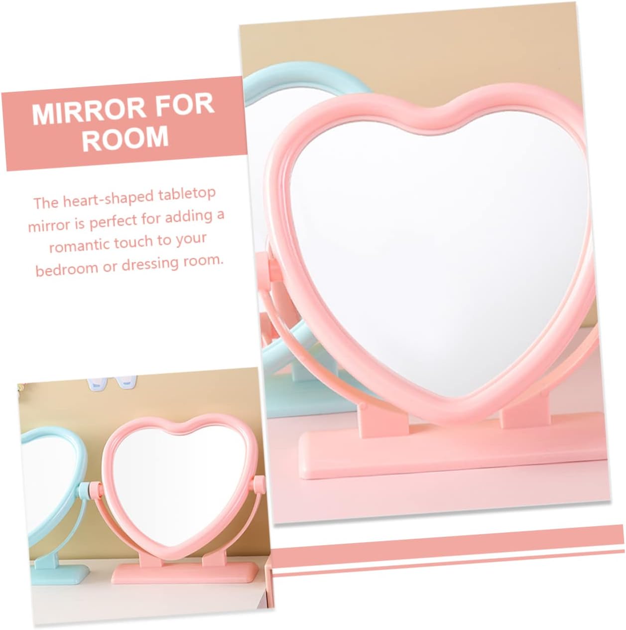 VALICLUD Heart Shaped Double Sided Makeup Mirror Portable