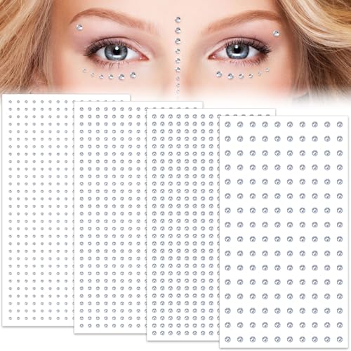Isslly 4 Sheets Mini Face Hair Gems Stickers