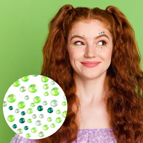 Alpinleux 5 Sheets Green Rhinestone Stickers for Face
