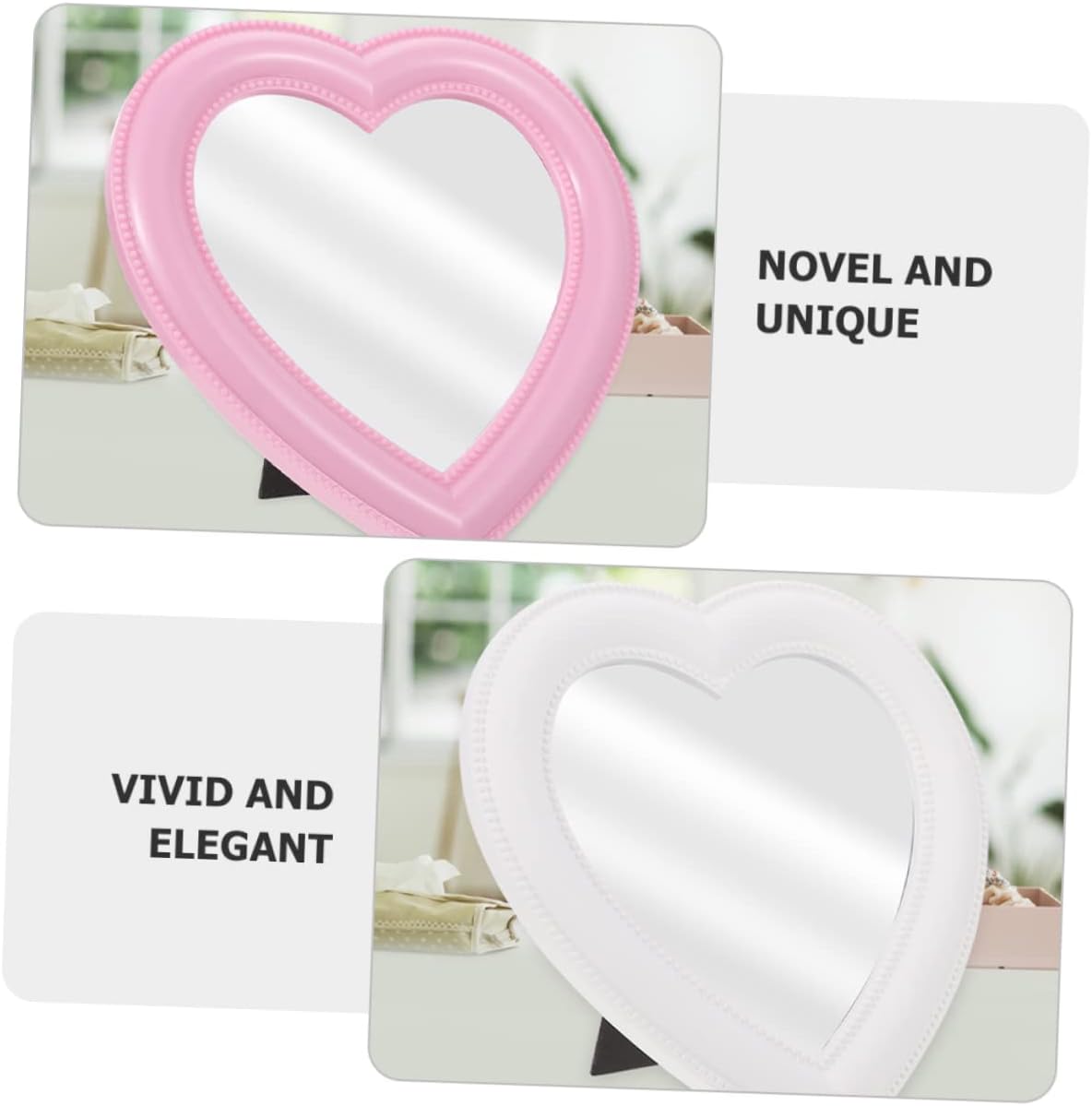 2pcs Heart-Shaped Makeup Mirror for Desktop Wall Mount Use