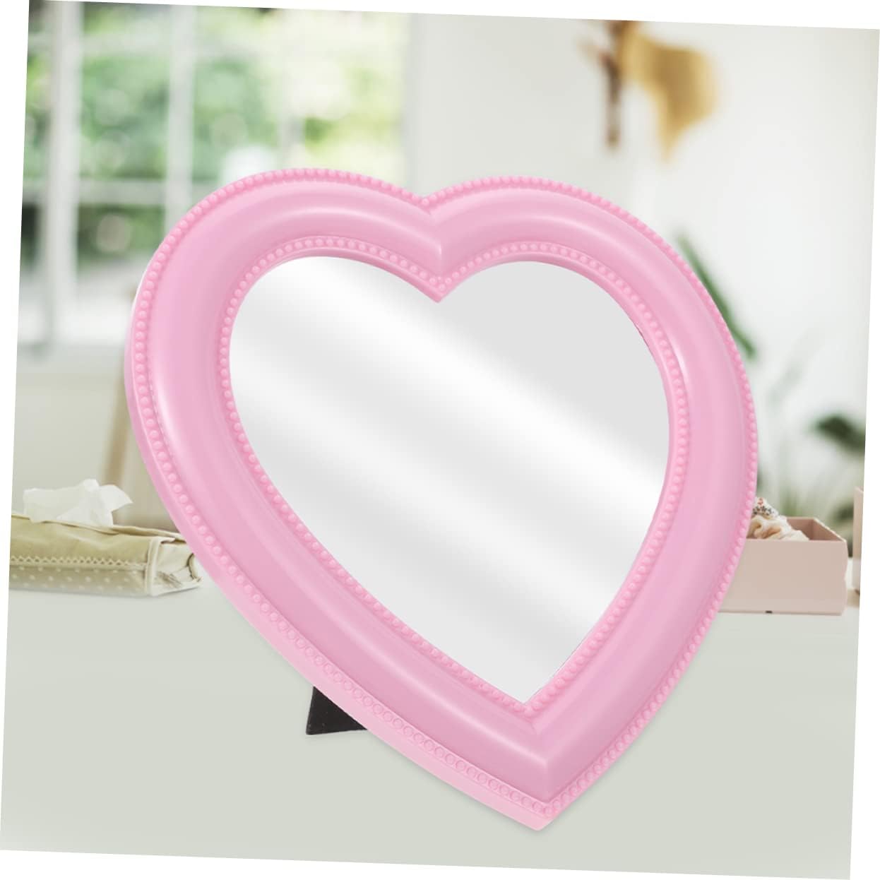 CRILSTYLEO Heart Shaped Makeup Mirror 2pcs Wall Mount Tabletop White Pink