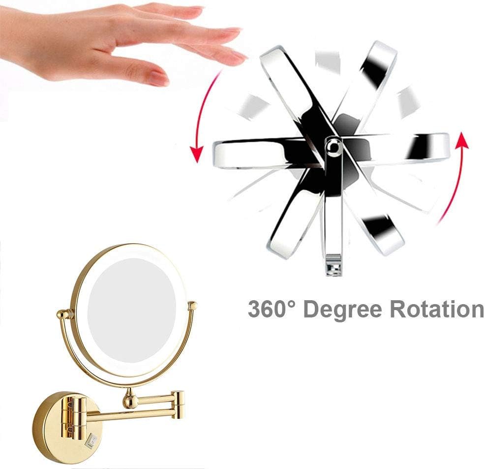 DEIHGE Wall-Mounted Makeup Mirror with LED Light and 360 Swivel
