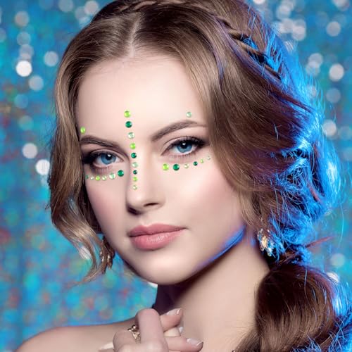 Alpinleux 5 Sheets Green Rhinestone Stickers for Face