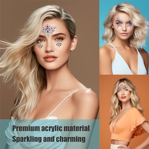 Allruyee 6-Pack Waterproof Face Gems for Parties and Carnivals