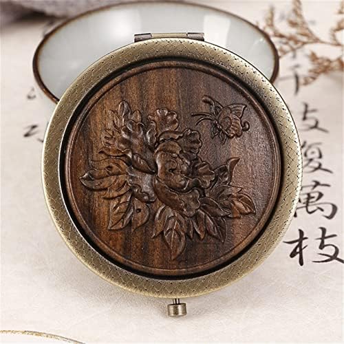 SMDSAZ Vintage Wooden Carving Compact Mirror