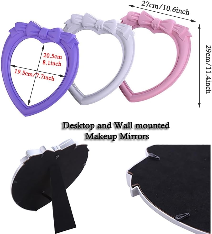 Heart Shaped Makeup Mirror with Bow Design Pink 1